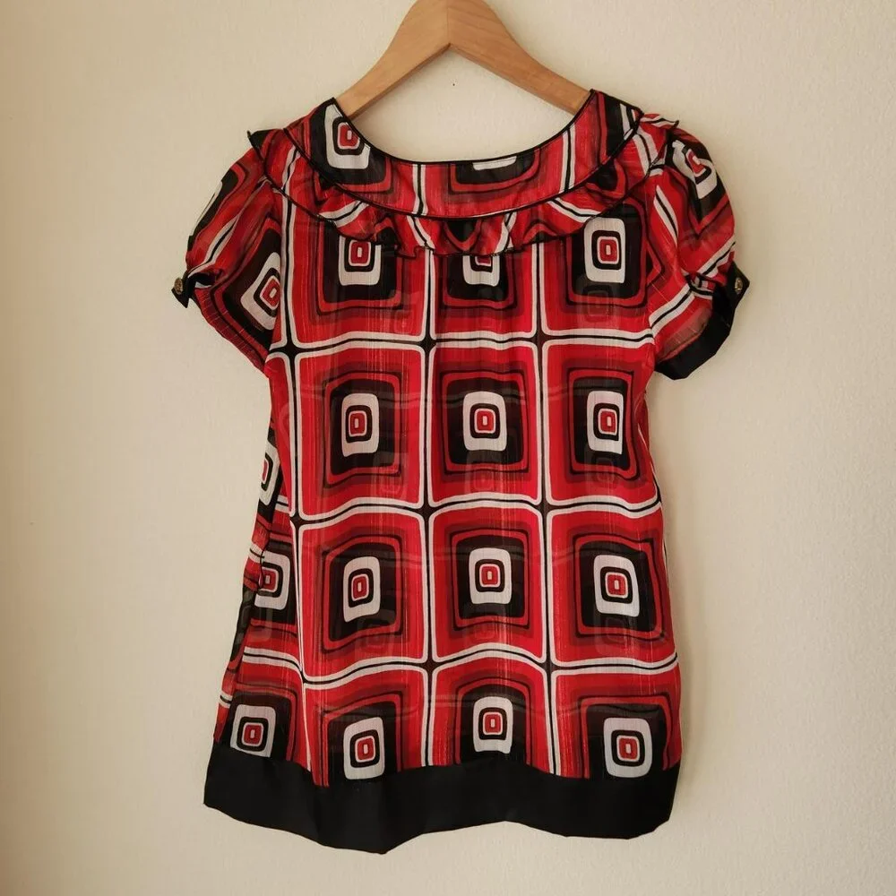 RAMPAGE Y2k red and black babydoll blouse Sz M office siren business casual mod